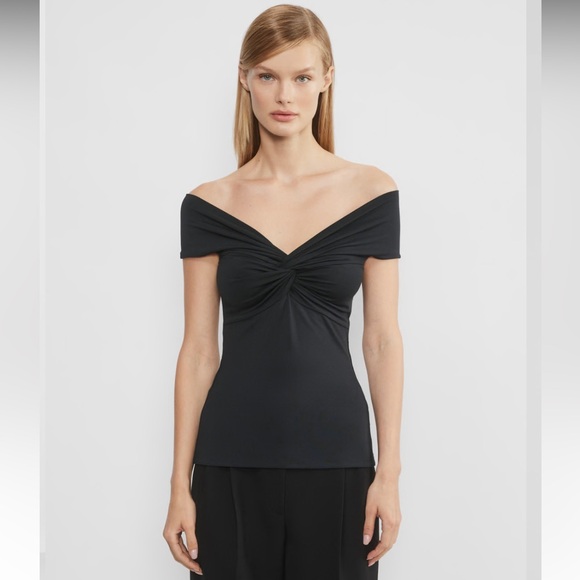 Aritzia Tops - Aritzia Contour Twist Off-Shoulder Top Black Bodycon Fitted Stretchy Size Small